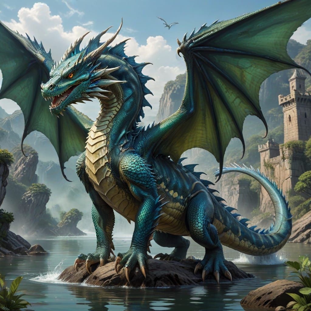 Massive Water Dragon with Intricate Scaly Design