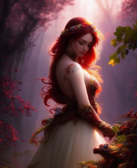 Red hair, white dress, beautiful woman !