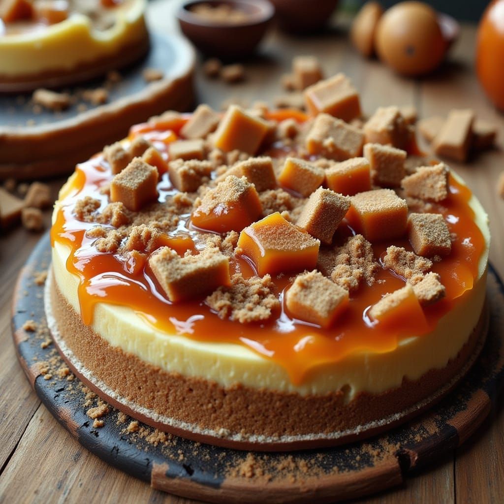 Cheesecake Plains with Caramel Rivers in Impasto Style