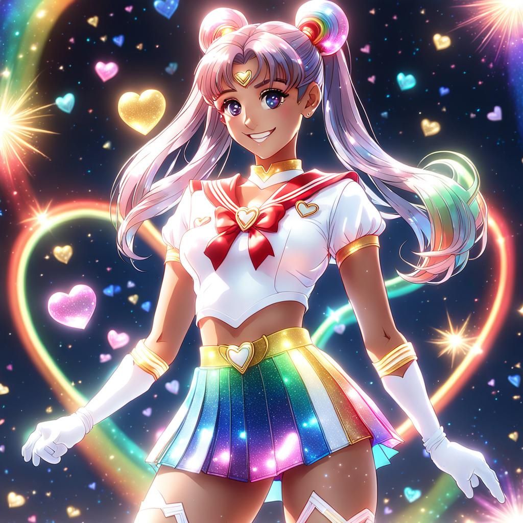 Rainbow Glitter Sailor Scout with Energy Hearts