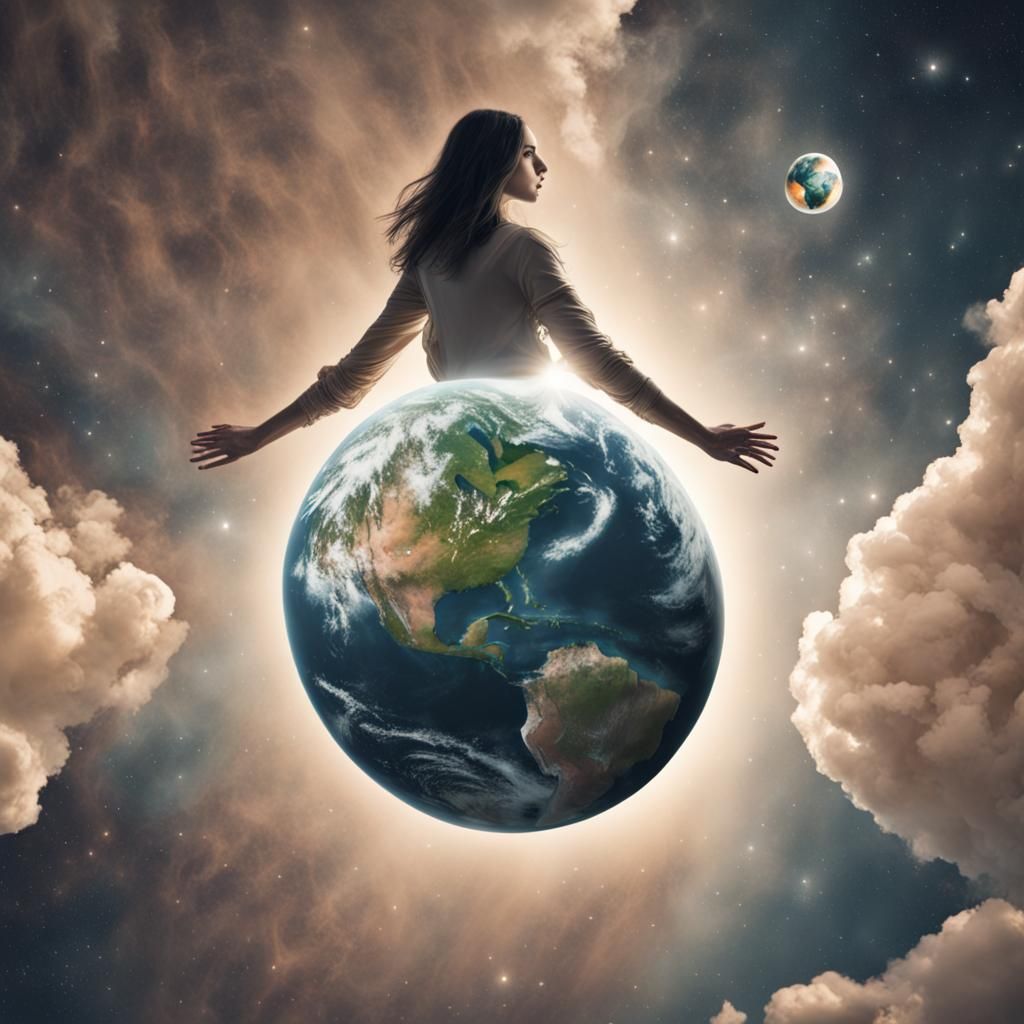 Giantess in Space Holding Earth