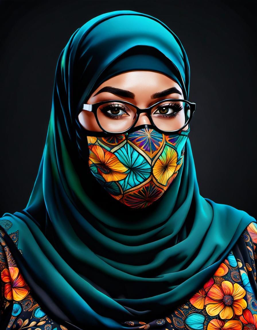Psychedelic Pop Art Portrait of Woman in Hijab