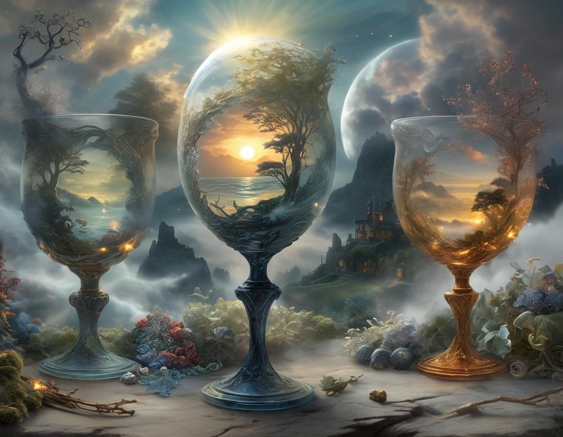 Surreal Goblet with Sun, Moon and Seasons