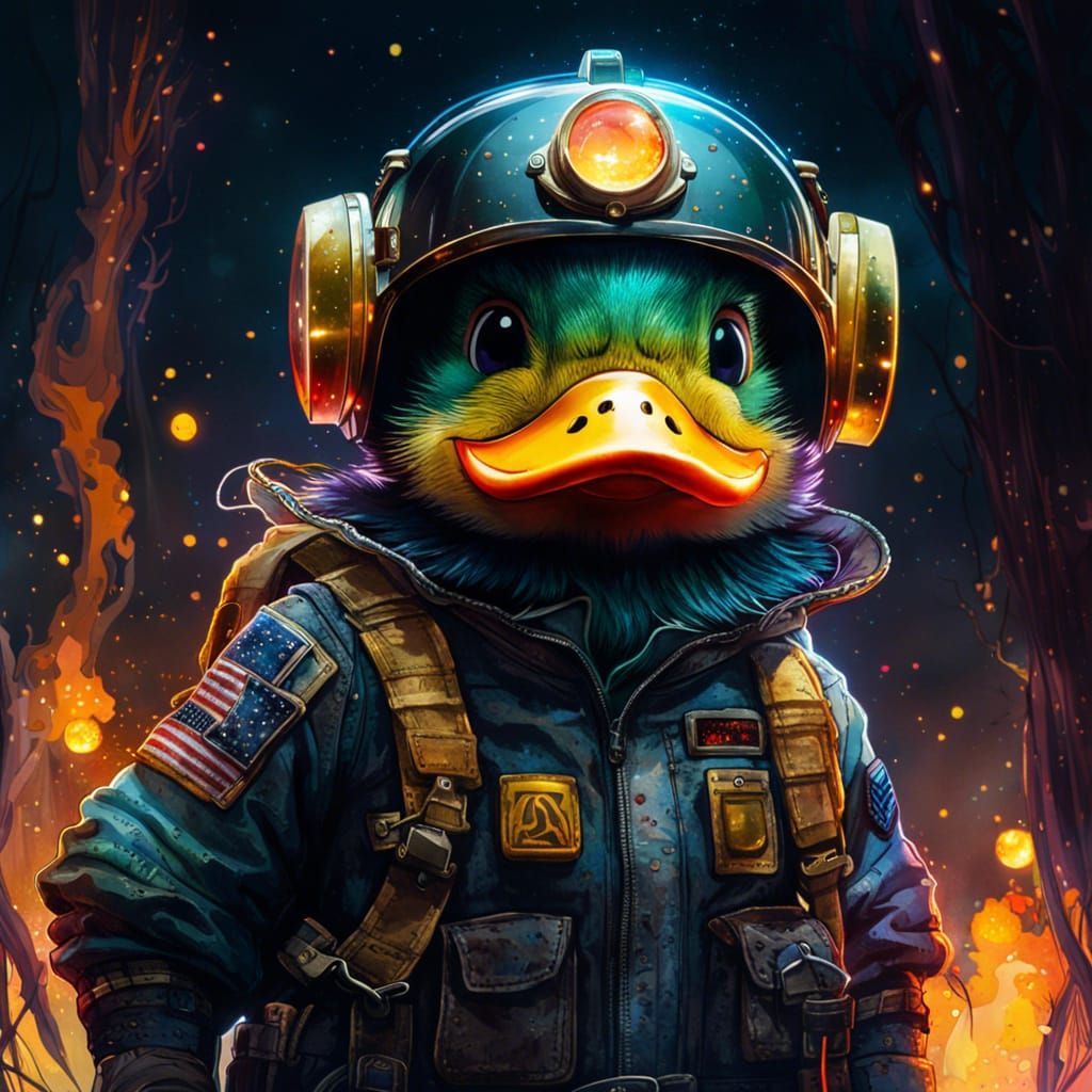 Anime Duck Firefighter in Watercolor Style
