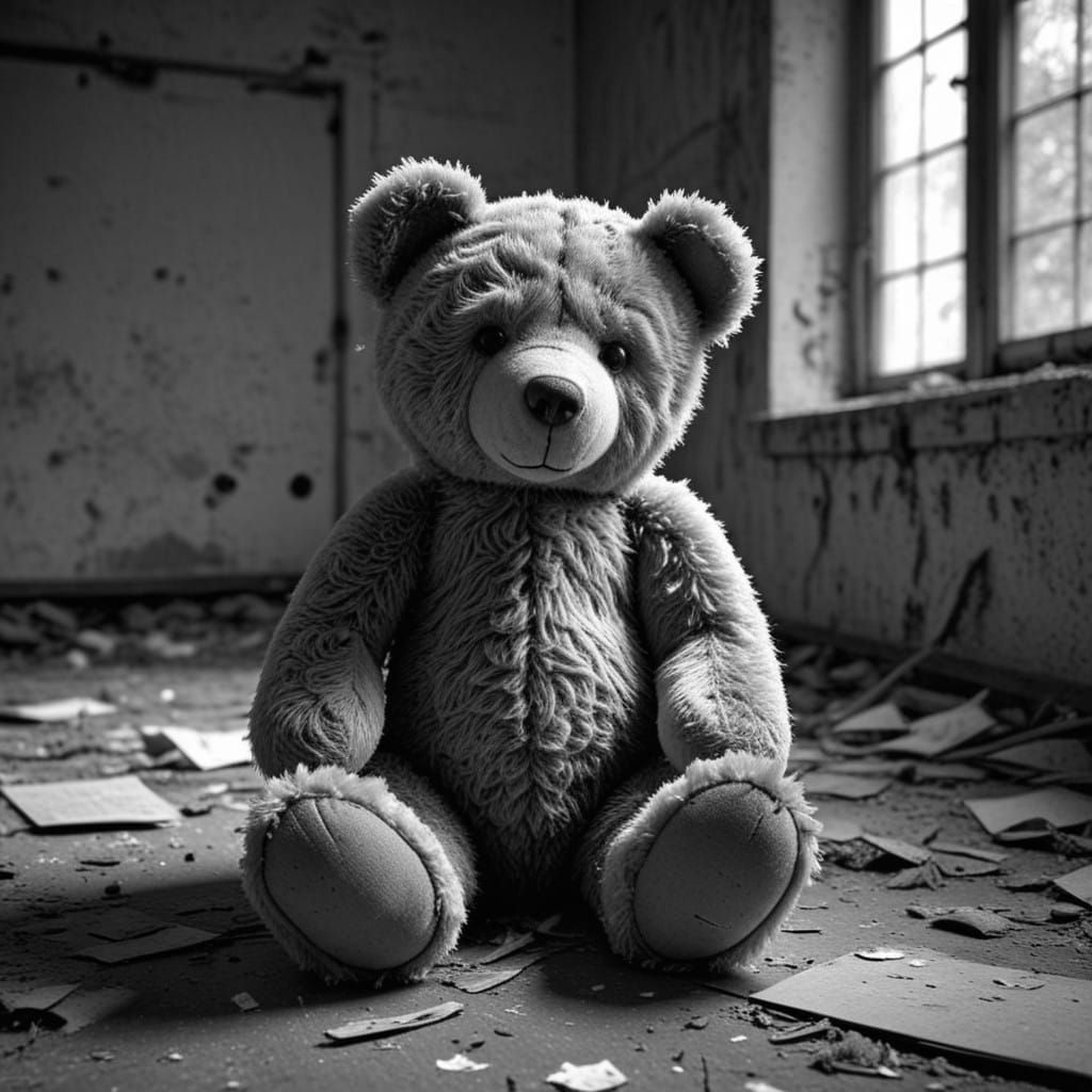 Whimsical Abandoned Teddy Bear in Muted Hues