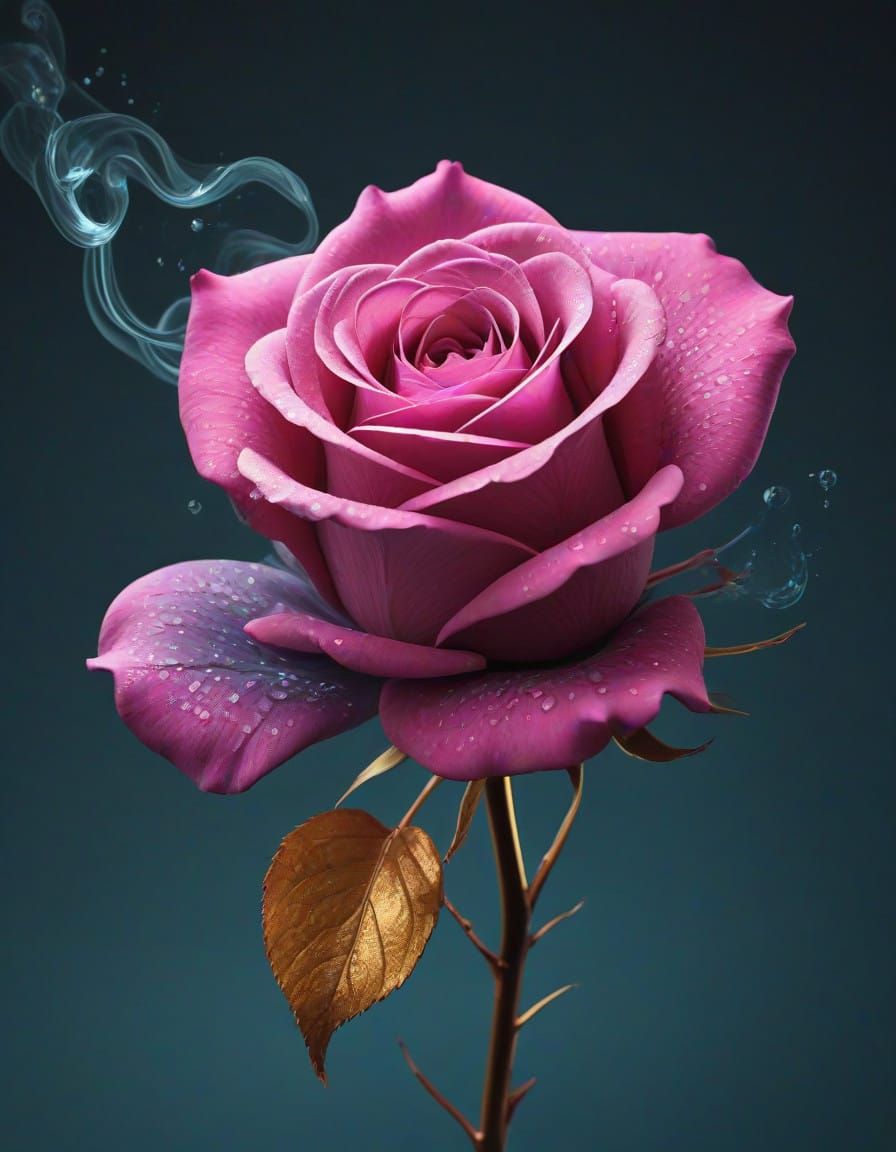 Ethereal Rose Form in Neon Hues and Geometric Patterns