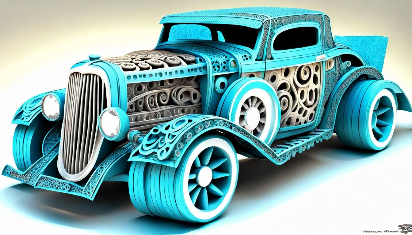 3D Ratrod Vehicle Puzzle in Abstract Fractal Style