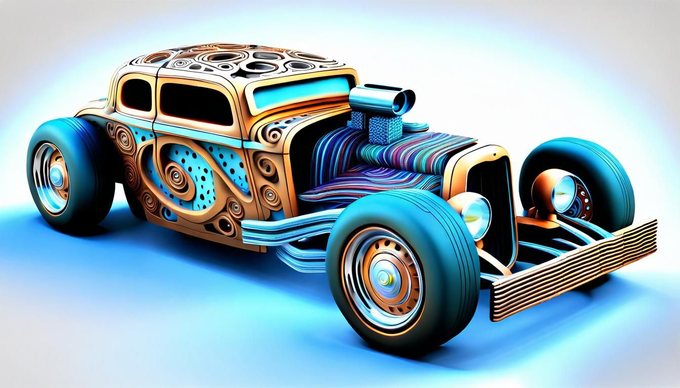 3D Ratrod Vehicle Puzzle with Abstract Fractal Design