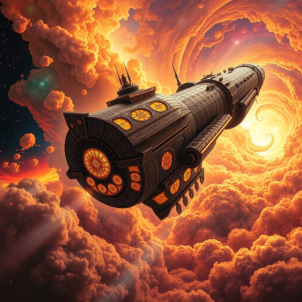 Art Nouveau Spaceship in Nebula, Wide-Angle