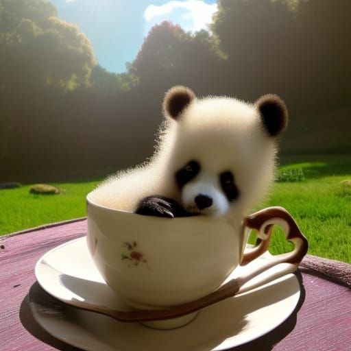 Baby Panda in Teacup with Divine Sunshine