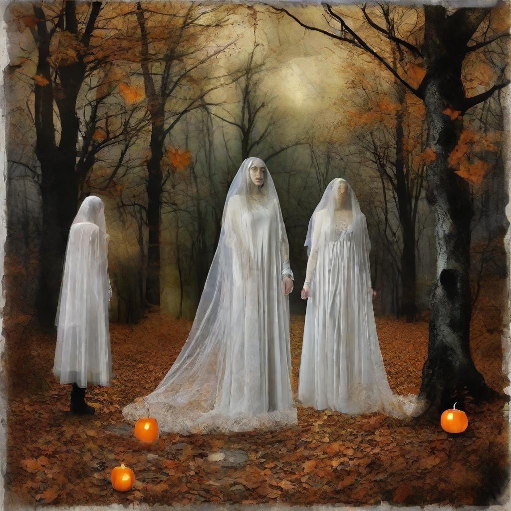 Surreal Halloween Collage with Translucent Figures