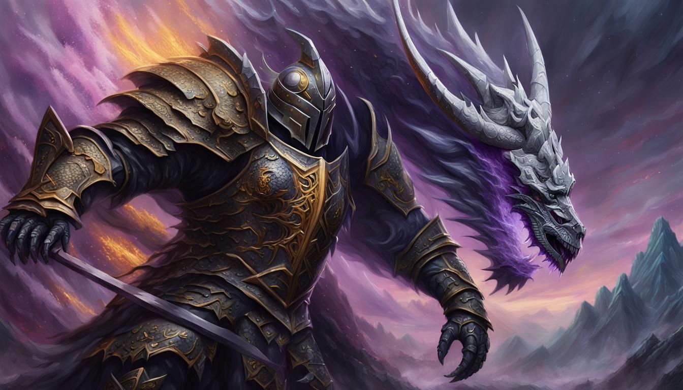 Knight Versus Dragon of Storms in Oil Painting Style
