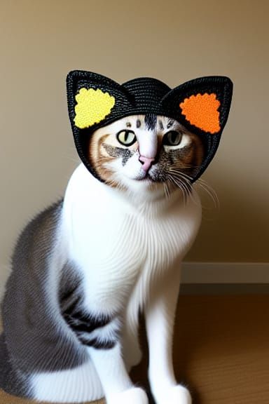 Cat in Fruit Basket Hat
