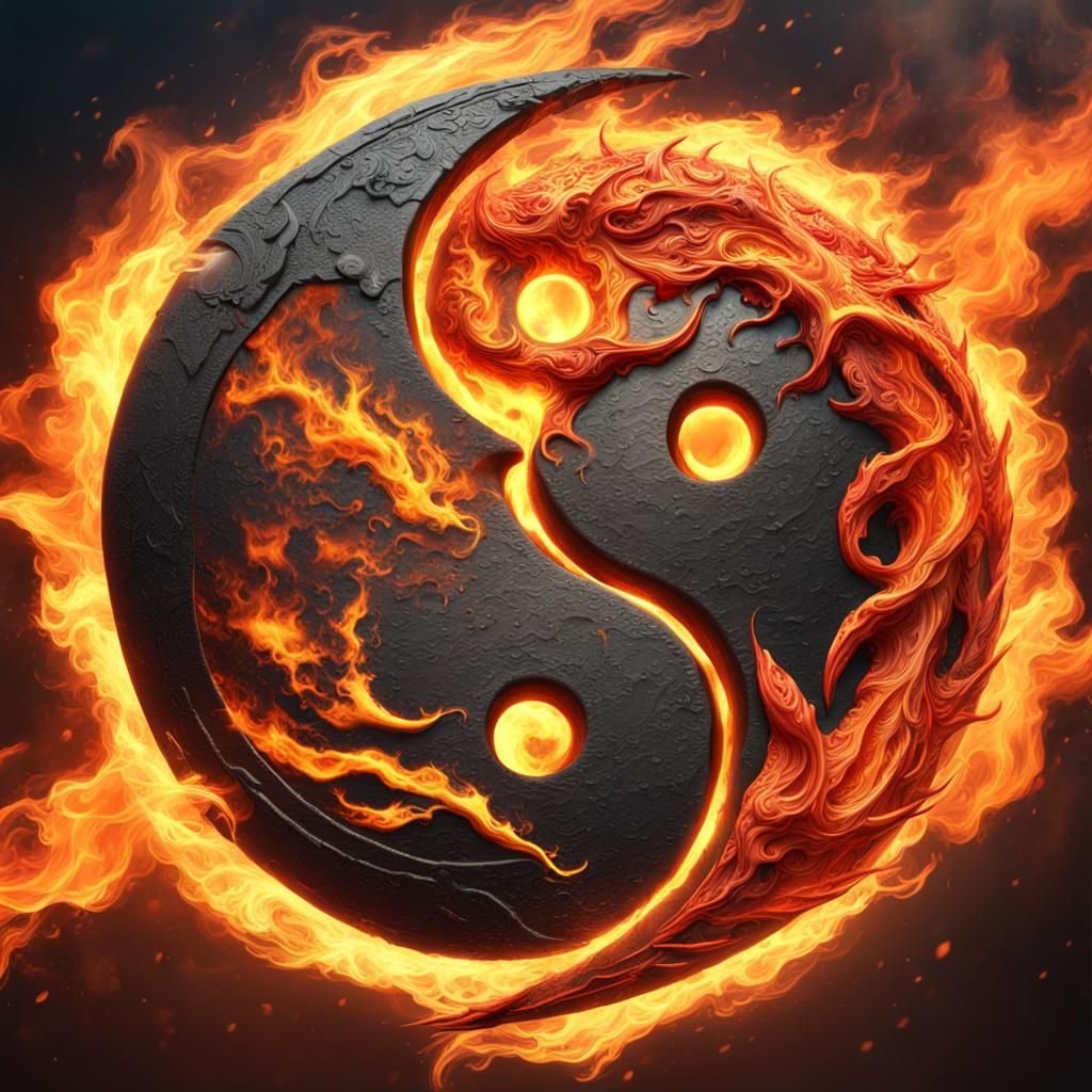 Fiery Yin and Yang Symbol in Digital Art
