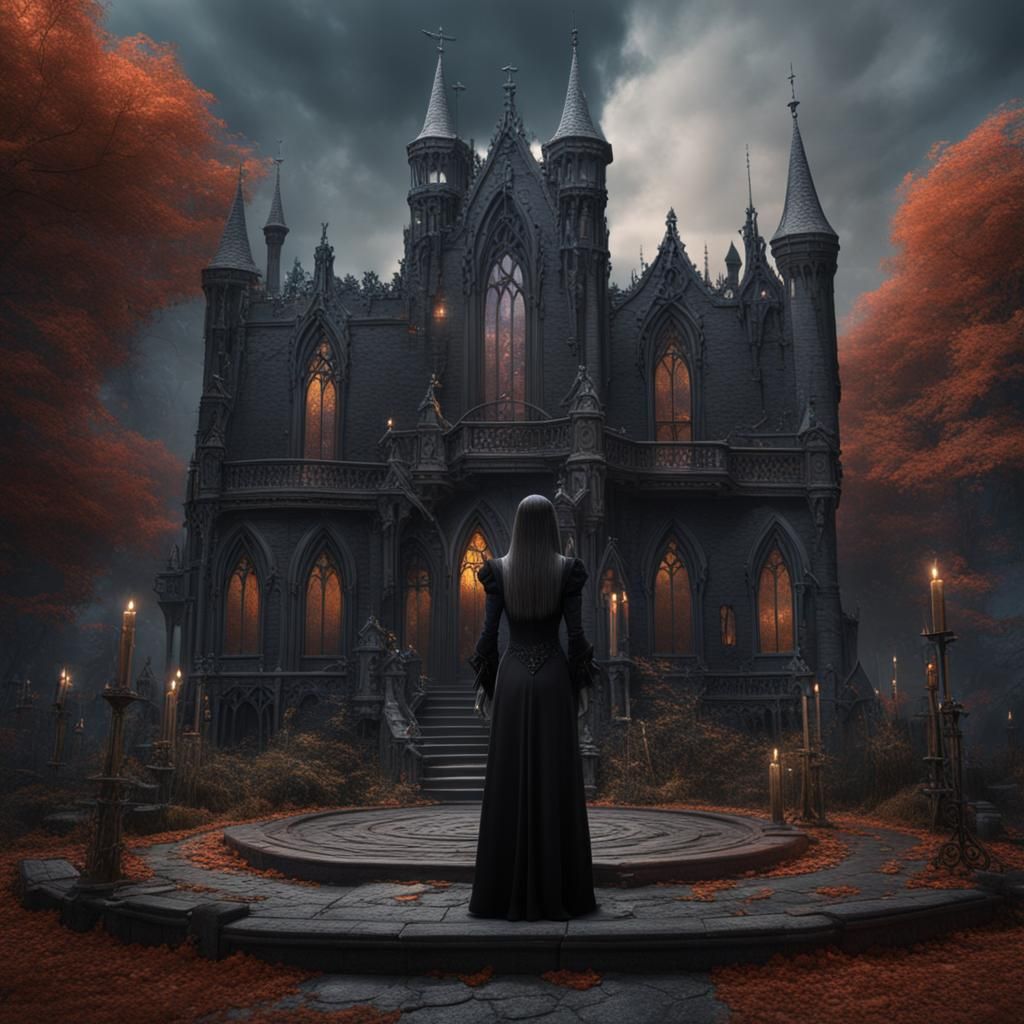Morticia Addams: Detailed Matte Painting in Deep Color