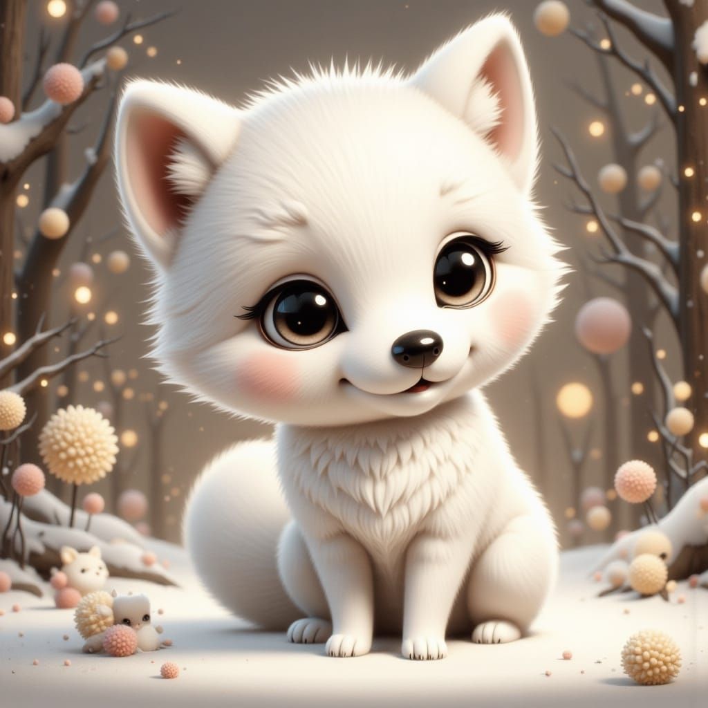 Whimsical Snowy Wolf in Chibi Style