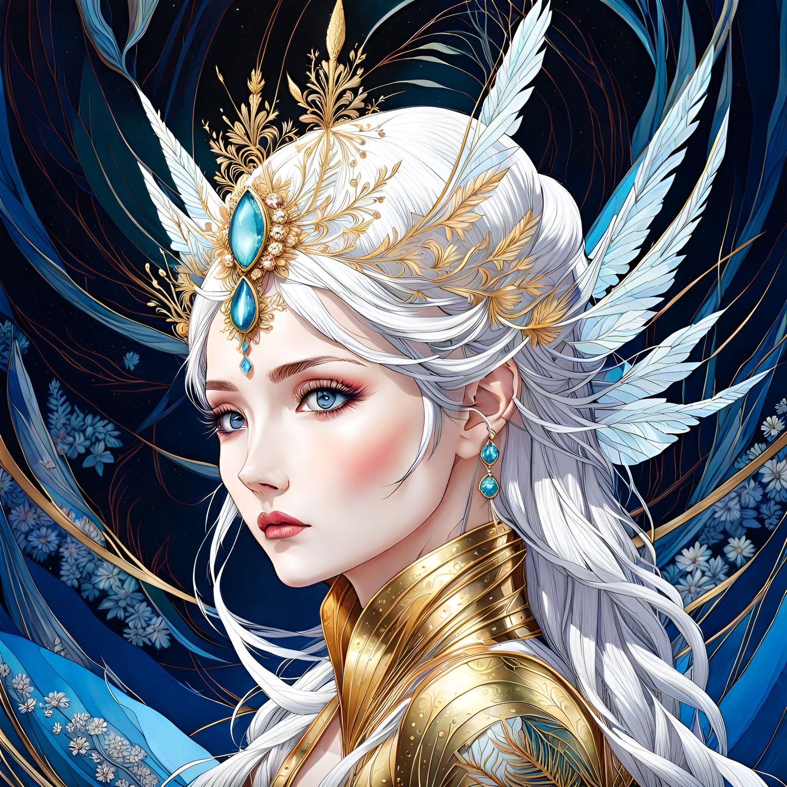 Intricate Snow Queen in Colorful Fantasy Art