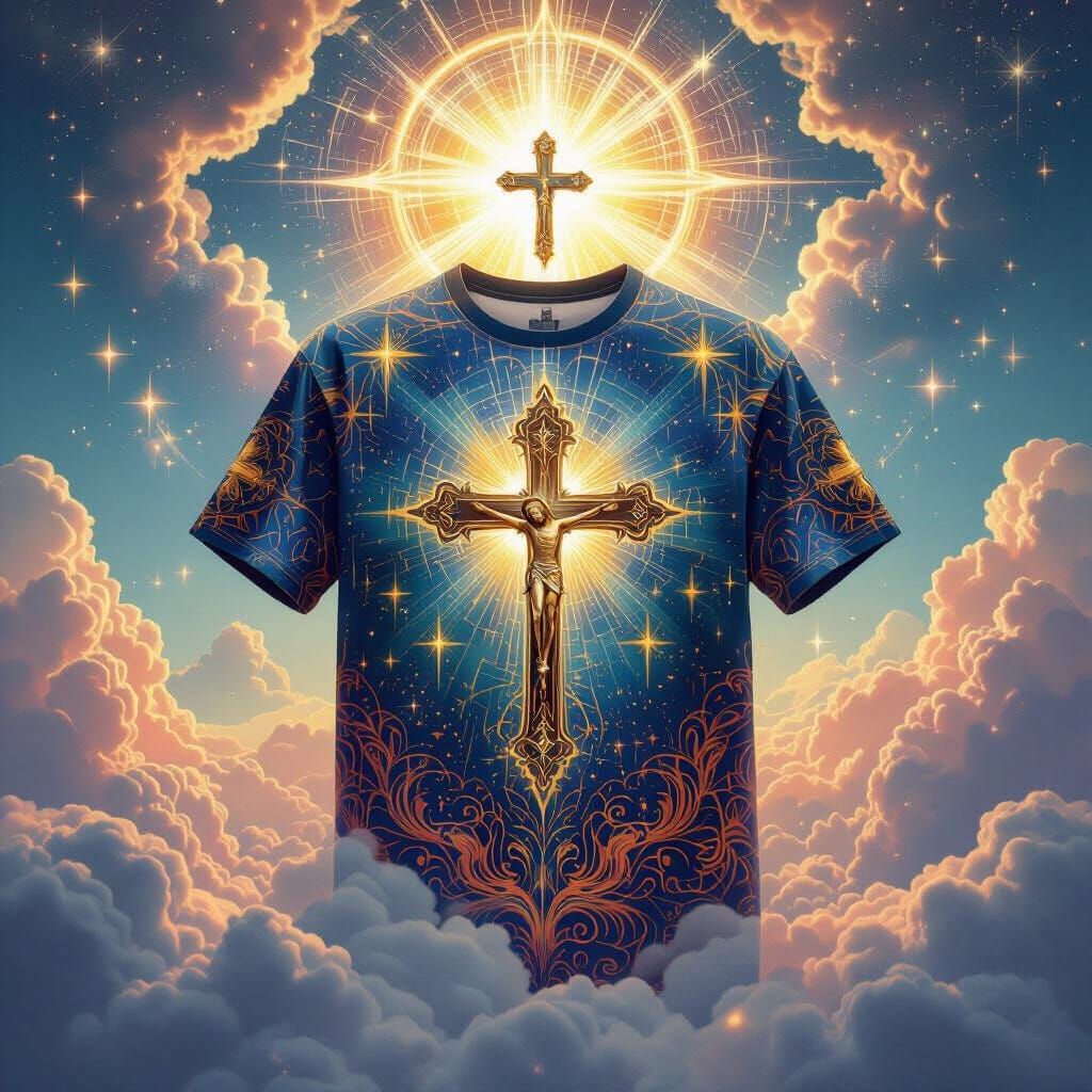 Vibrant Christian T-Shirt with Divine Symbols