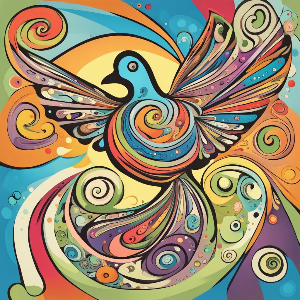 Colorful Doodle of a Flying Dove