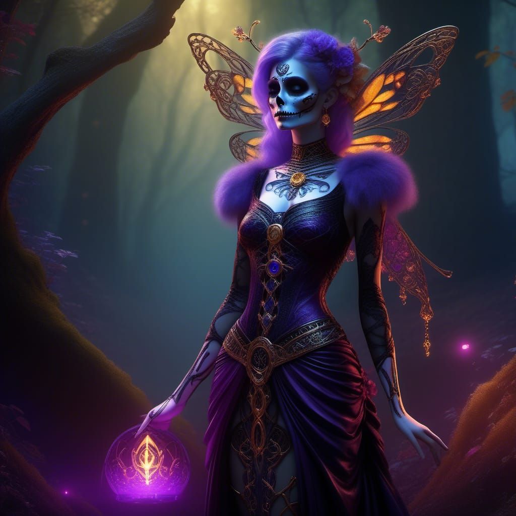 Pixie Skeleton in Bioluminescent Fairy Forest