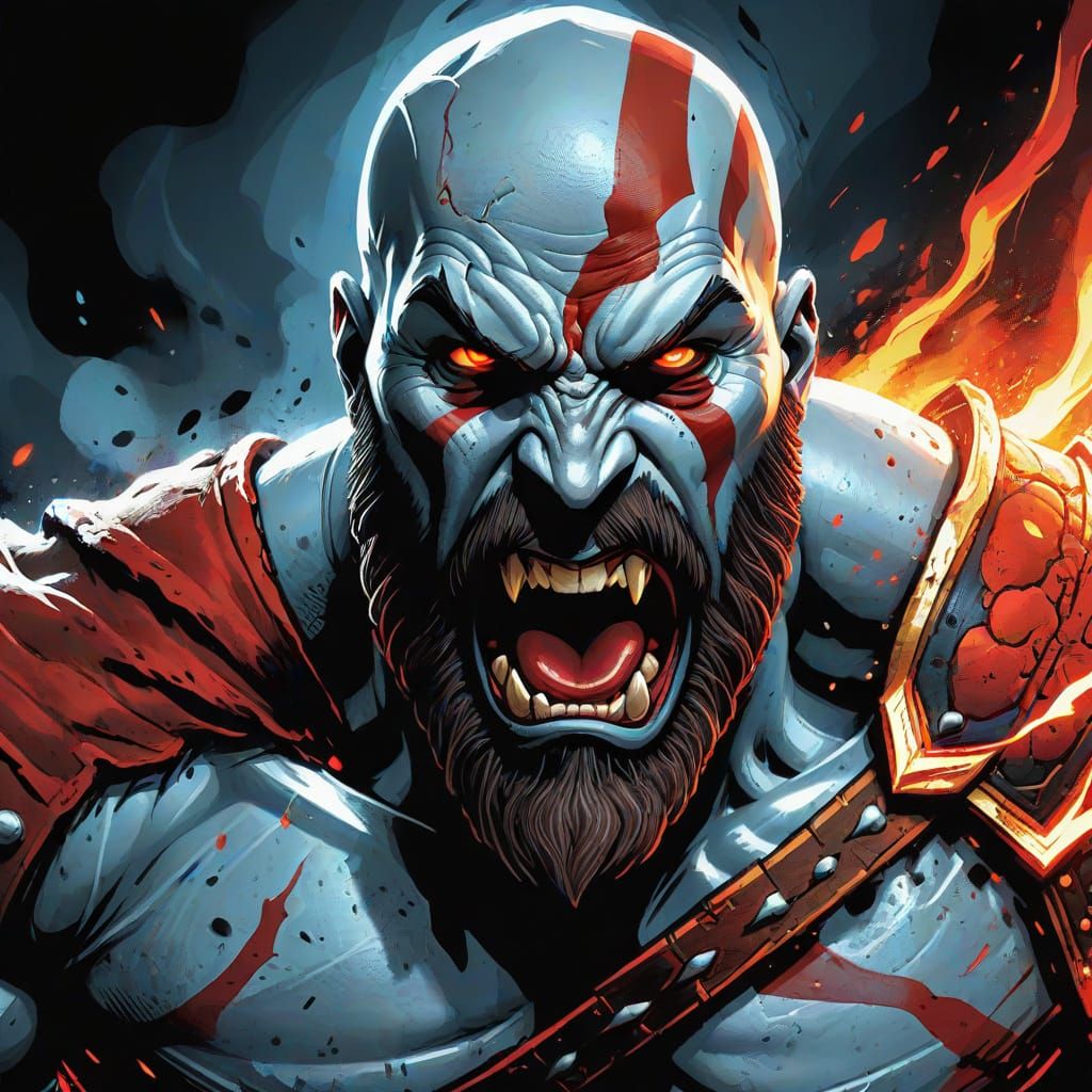 Kratos Roars: Dynamic Comic Book Art Illustration