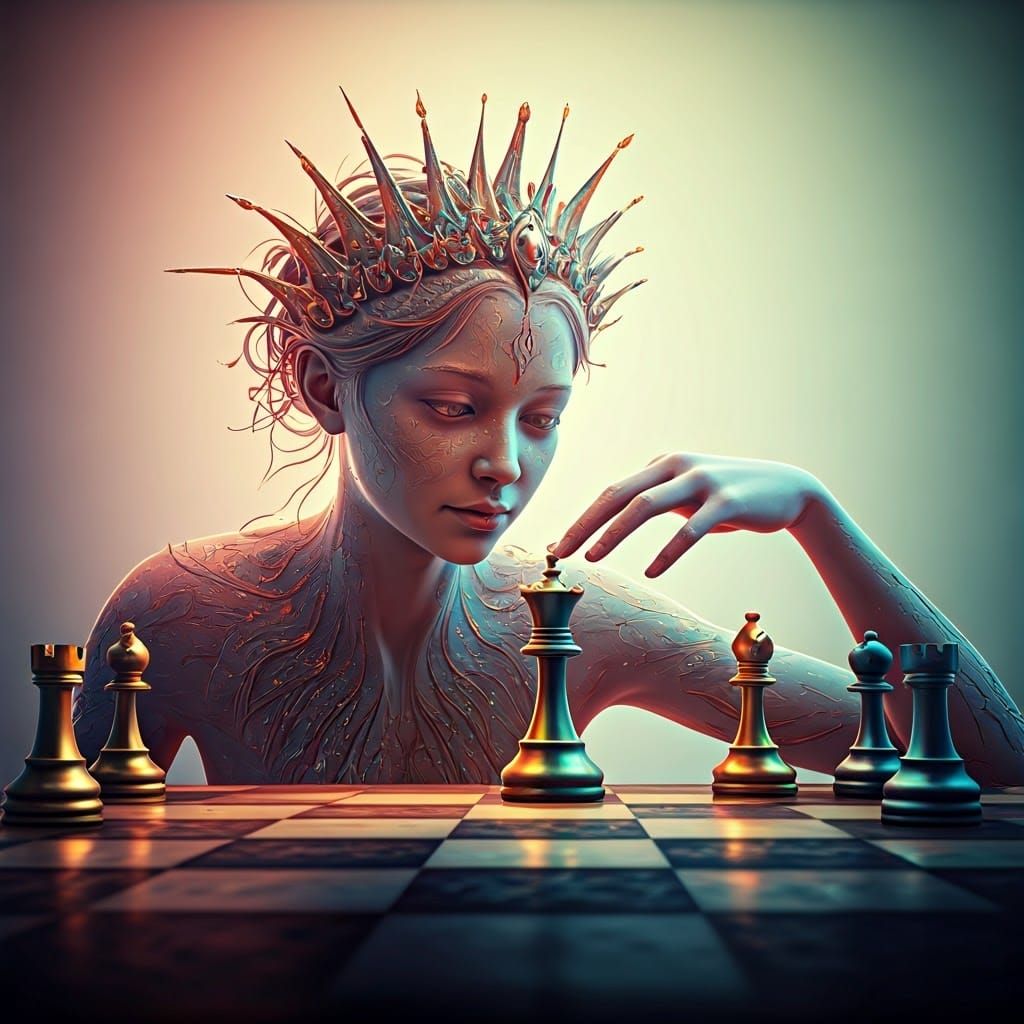 Ethereal Queen of Rainbow Light on Chessboard