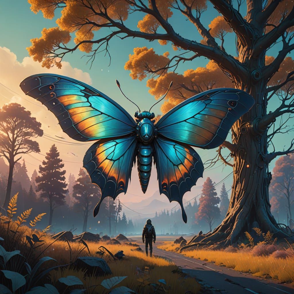 Surreal Alien Creature in Vibrant, Dreamlike Landscape