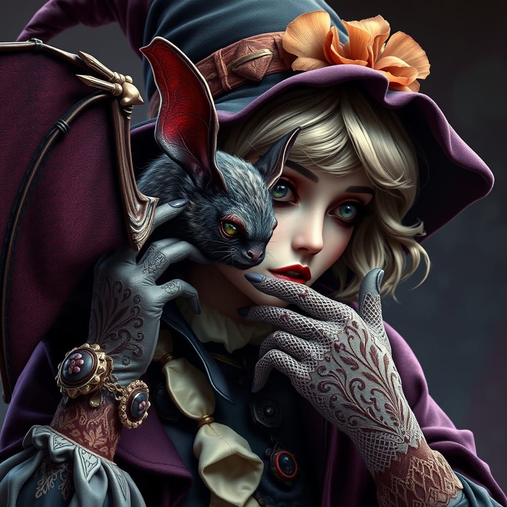 Elegant Bat in Whimsical Gothic Portrait