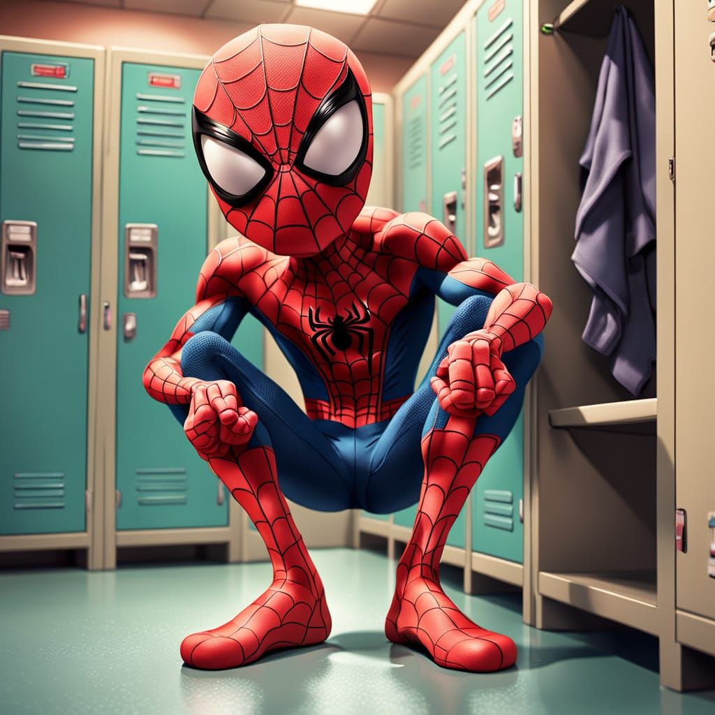 Humorous 3D Caricature: Spiderman's Sock Struggle