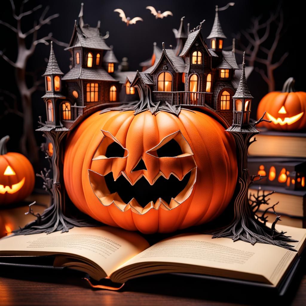Hyperrealistic Pop-Up Halloween Book in HDR