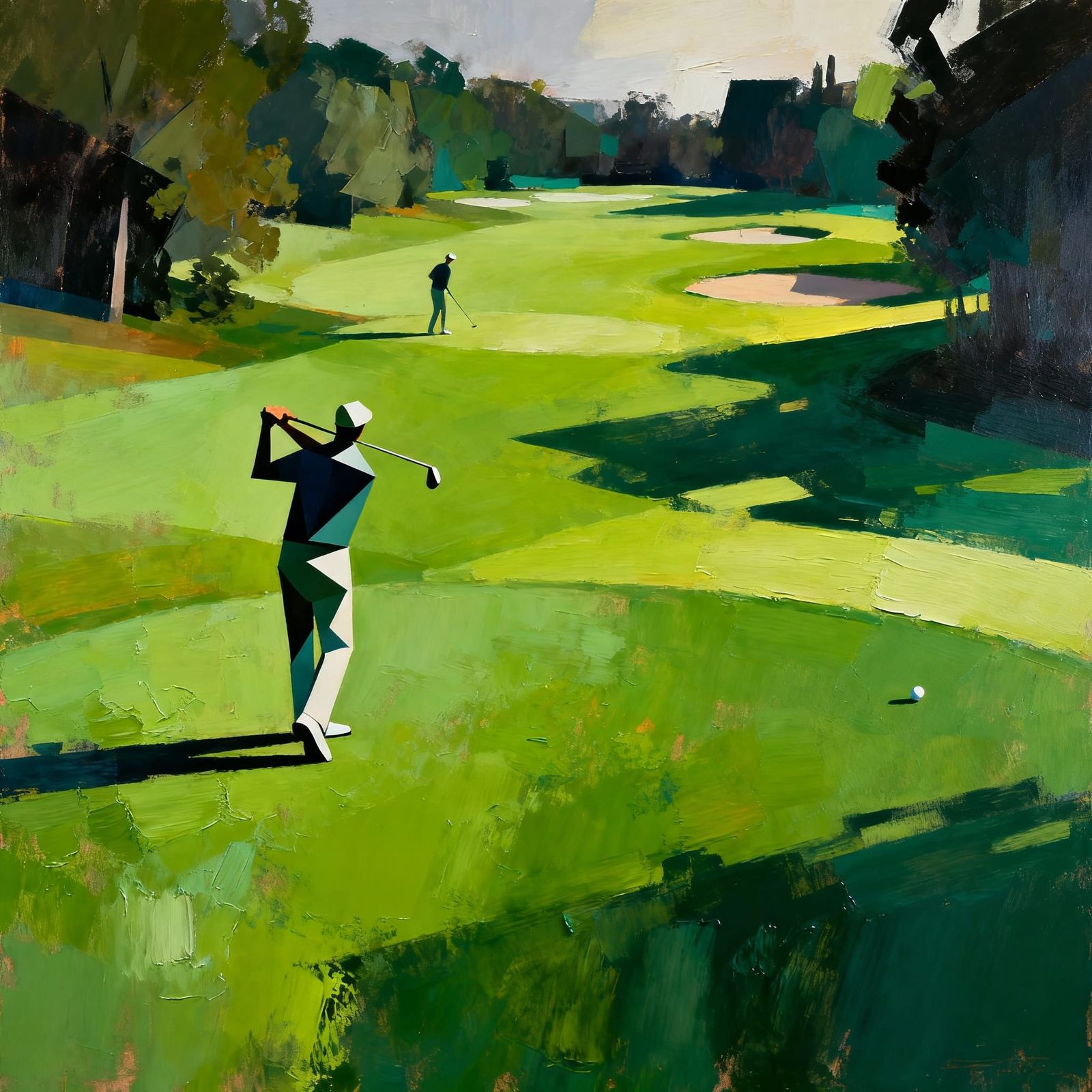 Golfers in Abstract Landscape as Mark Rothko Style