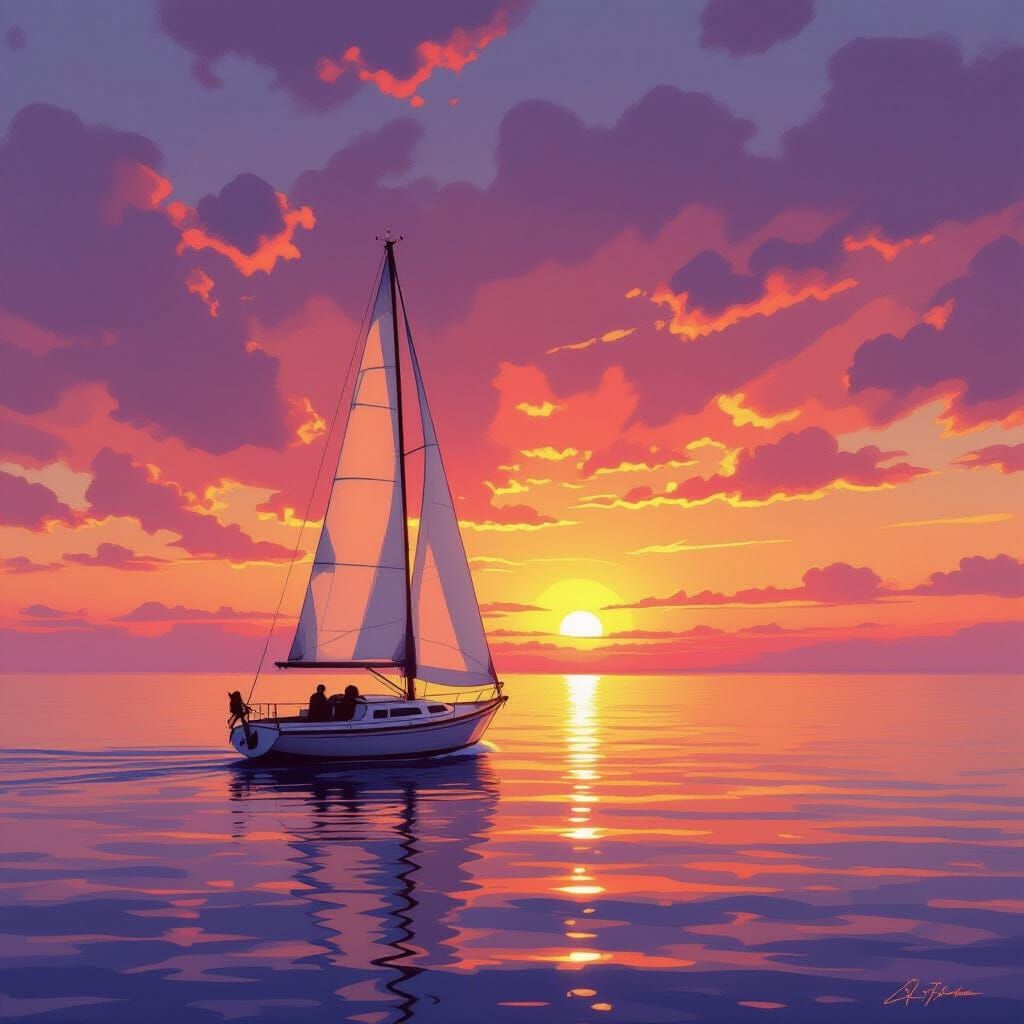 Golden Sunset Sailboat Serenity