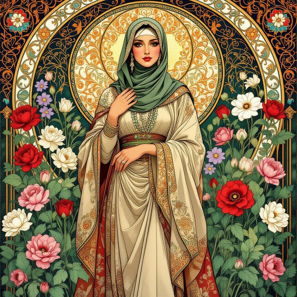 Majestic Woman in Hijab in Art Nouveau Style