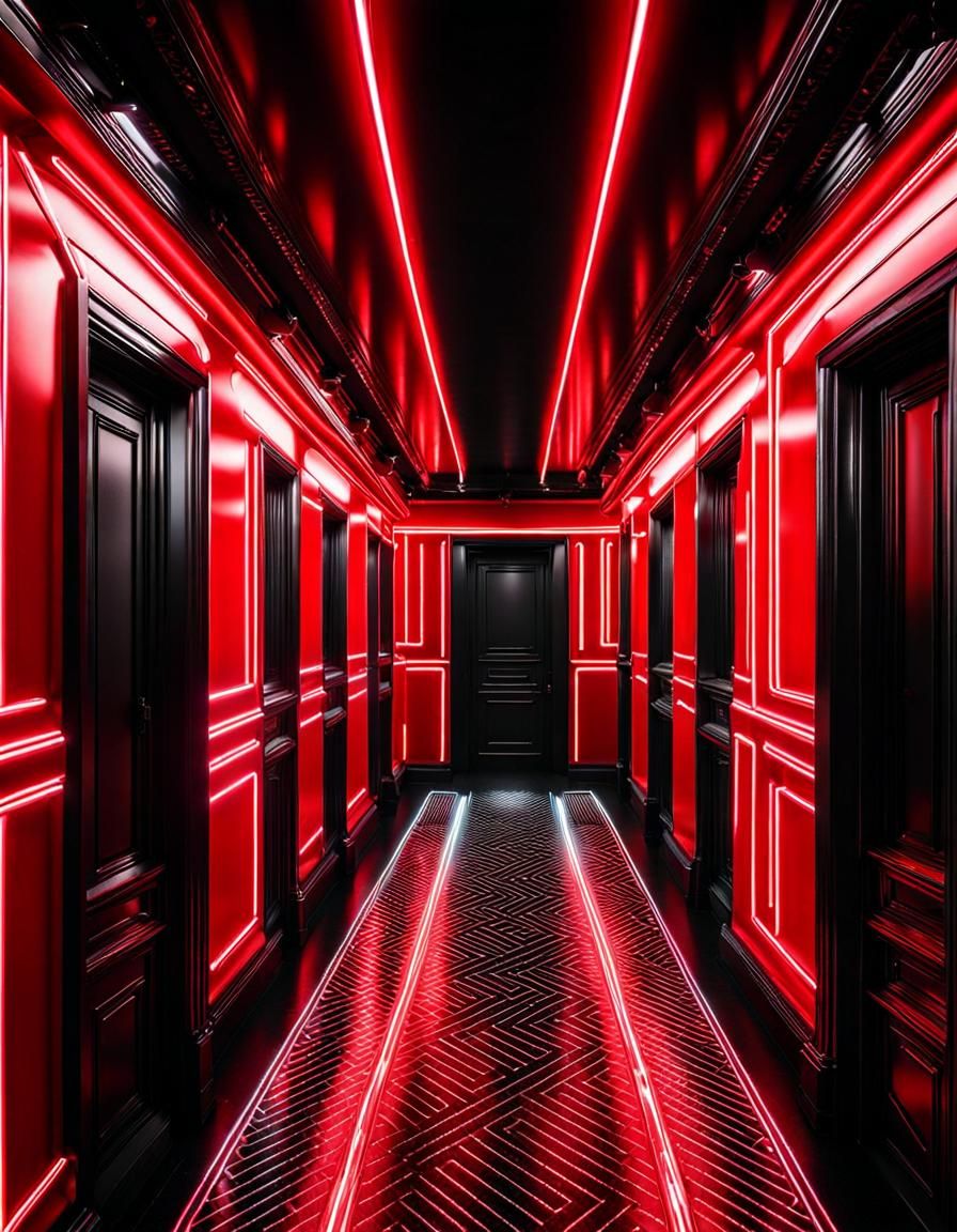 Neon-Lit German Hallway in 8K 3D
