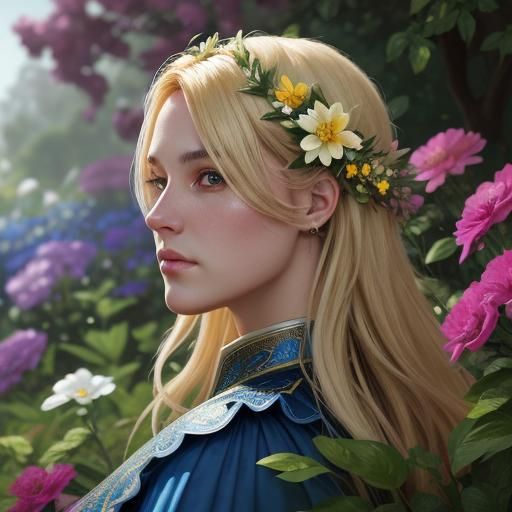 Blonde Teen in Garden: Detailed Artstation Portrait