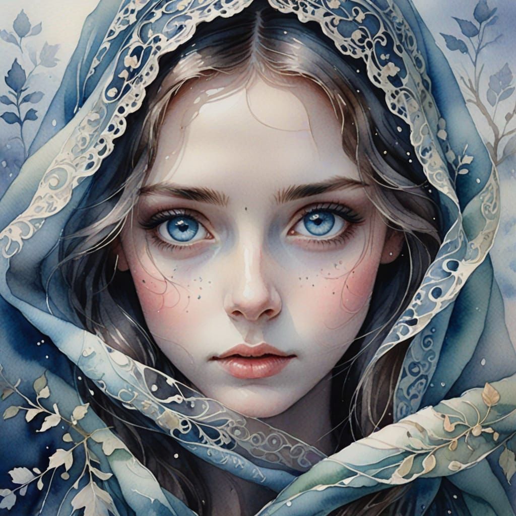 Ethereal Blue Eyes Behind Delicate Veils