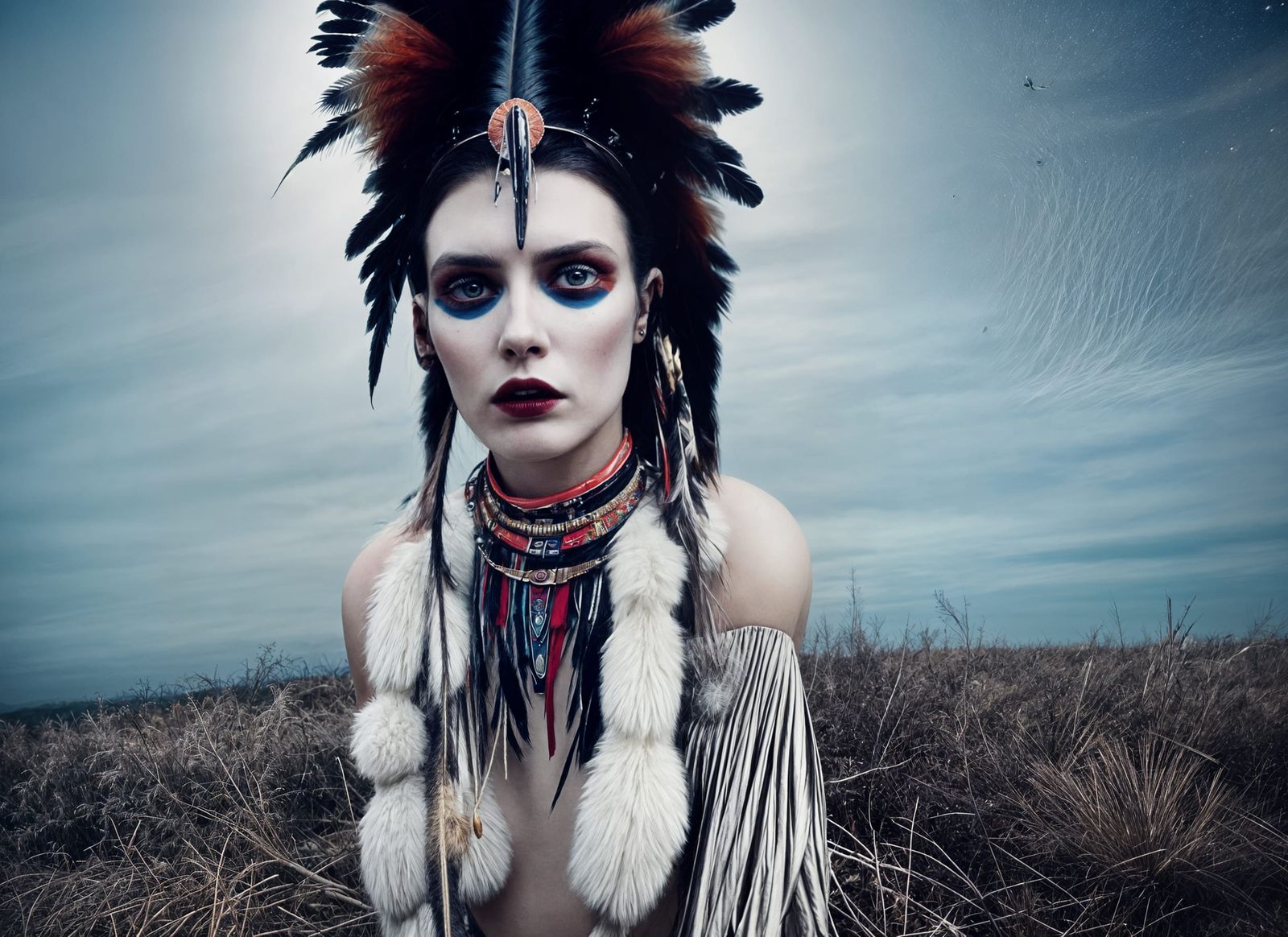 American Indian Princess in Avant-Garde Vogue Fashion