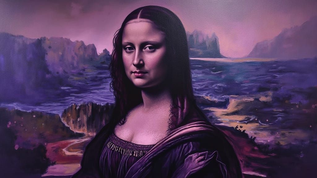 Afrocentric Plus Sized Mona Lisa in Vibrant Purple Hues