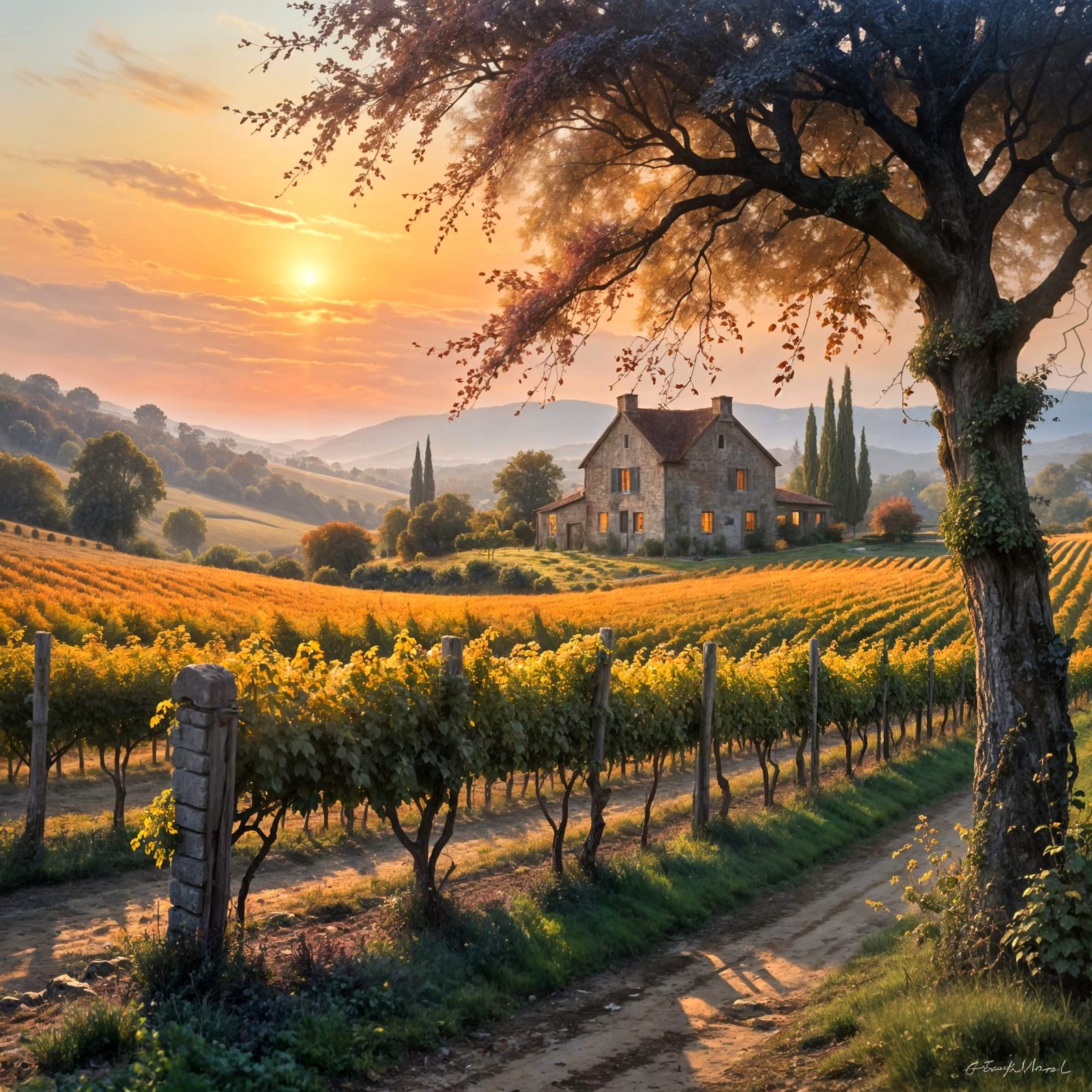 Charming French Farmhouse in Autumn Twilight