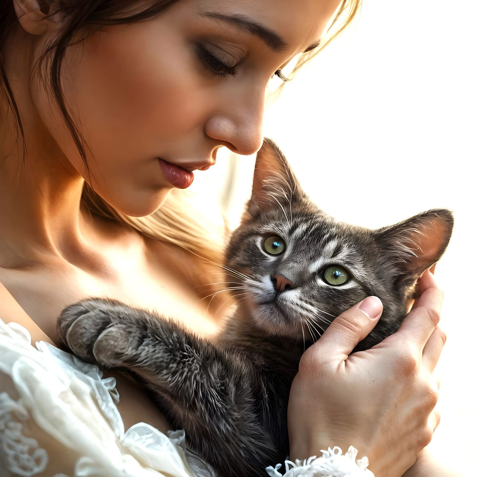 Soothing Enchantress Serenades Feline Friend in Gentle Hues