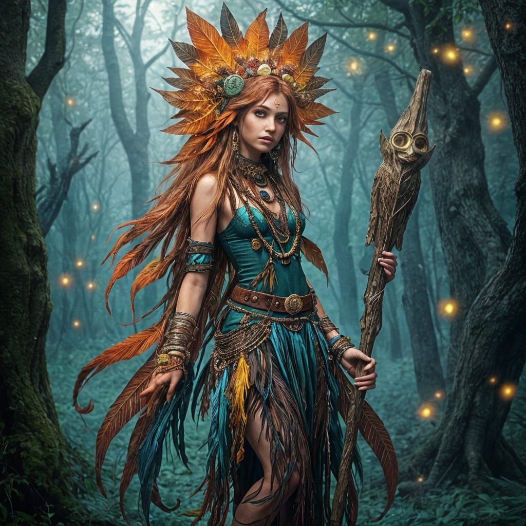 Mystical Dryad with Autumn Leaves in Fantasy Style