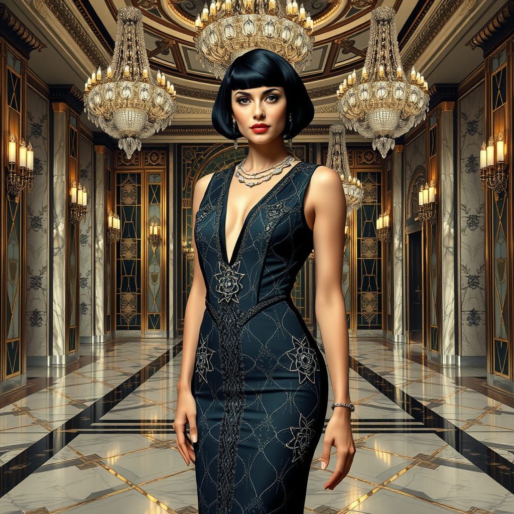 Deco Surreal Woman in Art Deco Hall