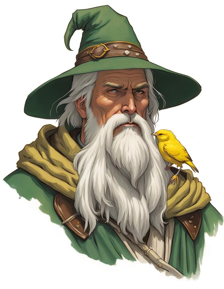 Fantasy Mage with Songbird, in the Style of Elmore