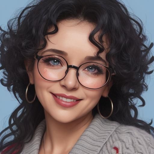Smiling Woman with Curly Hair in Splash Art Style