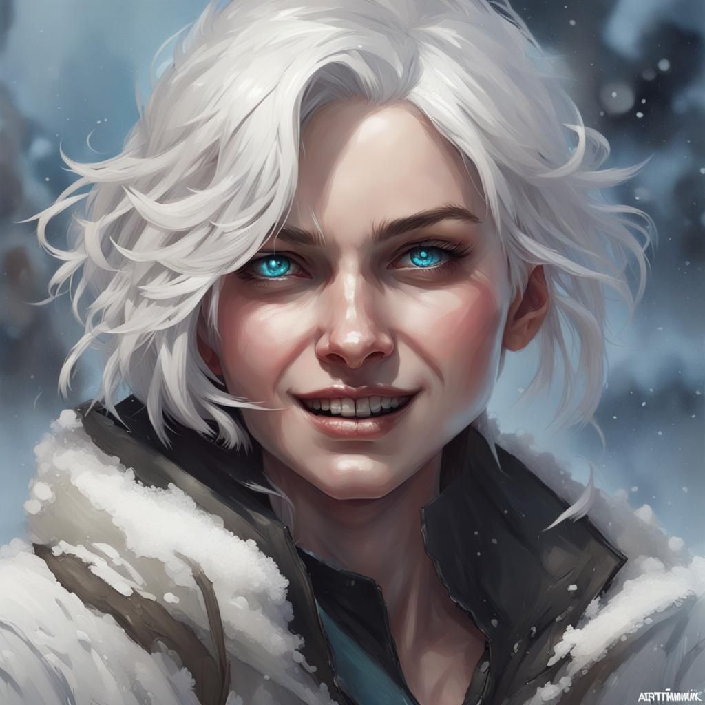Snow-Pale Assassin with Piercing Eyes: Digital Portrait