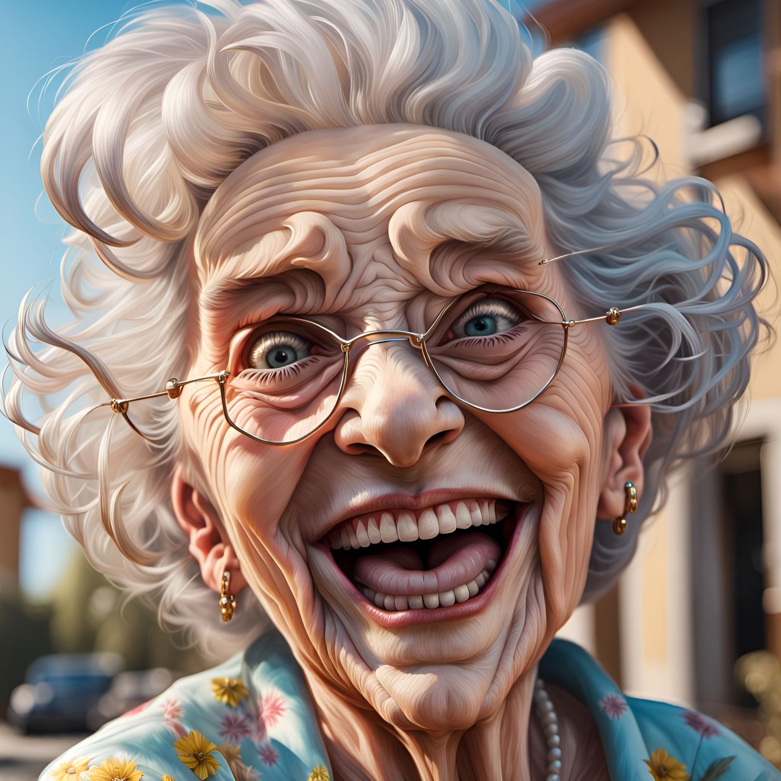 Happy Grandma Portrait in Photorealistic Style