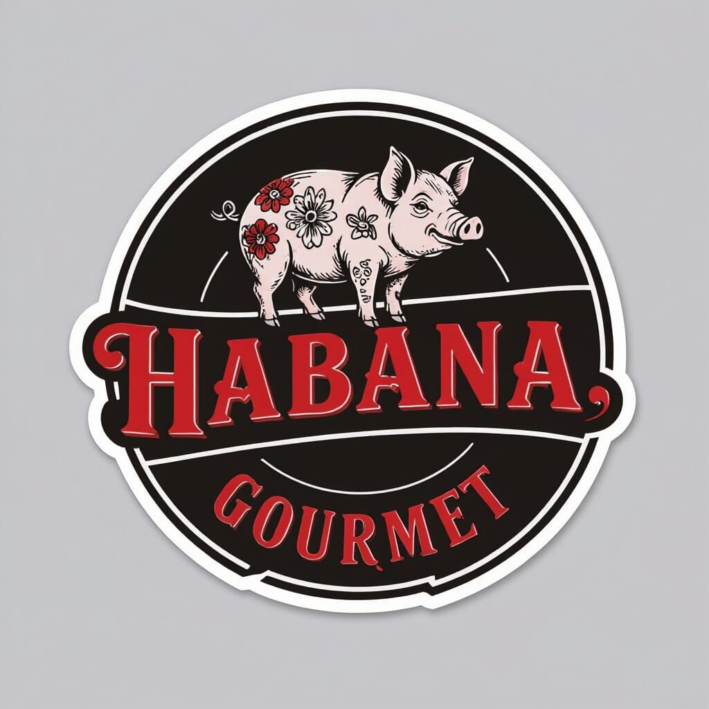 Habana Gourmet Circular Sticker Logo with Hipster Pig