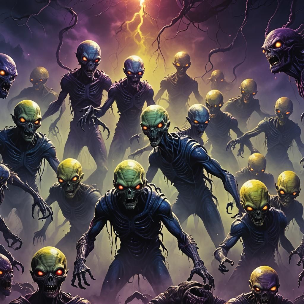Alien Invasion: Villagers Transformed in Dark Fantasy Style