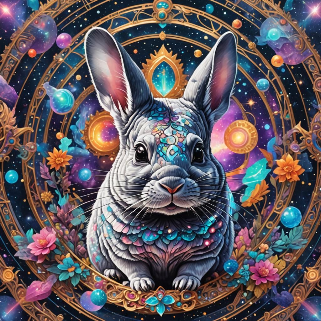Cosmic Chinchilla in Holographic Astral Illustration