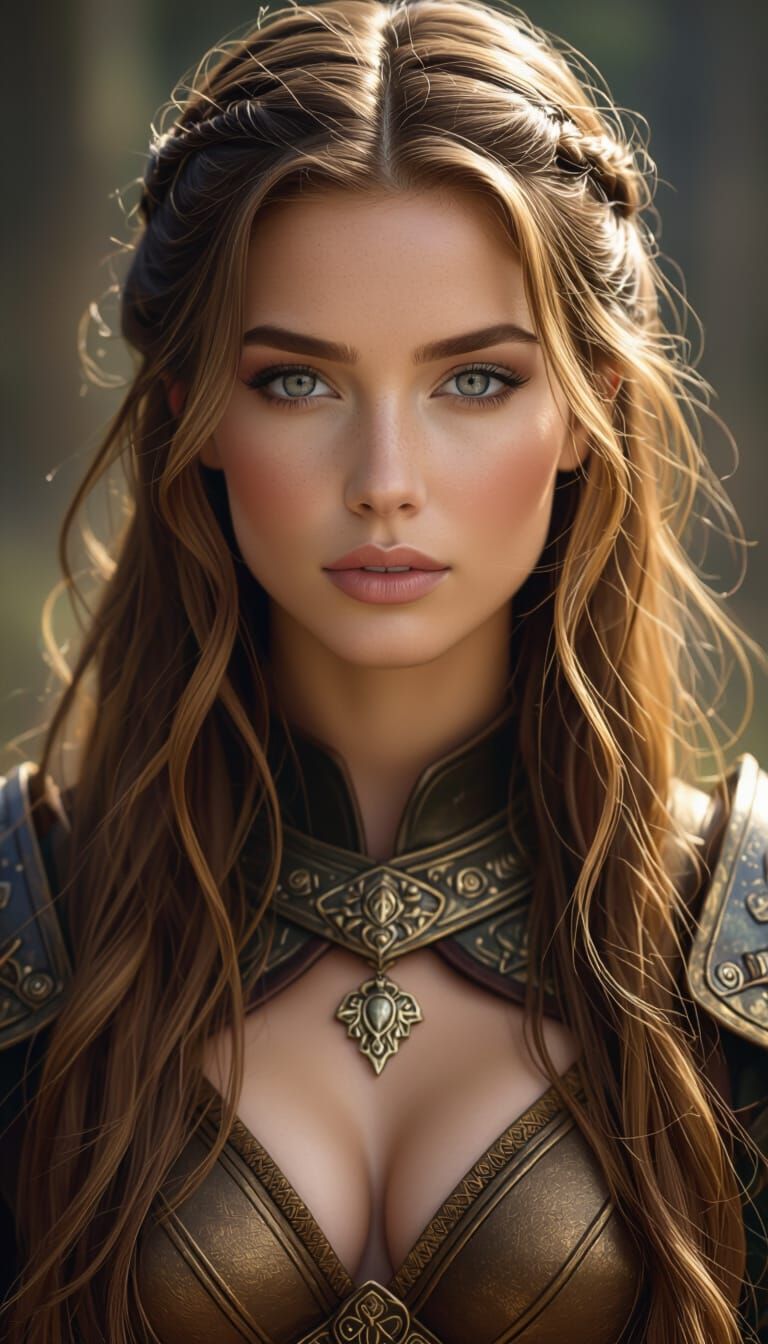 Sad Warrior Woman with Honey-Gold Hair